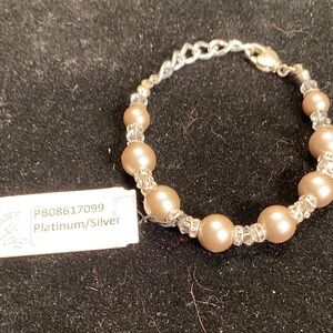 Platinum/Silver Pearl Bead Bracelet in Champagne